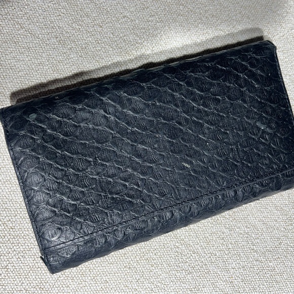 All Saints Black Leather Snakeskin Envelope Style Wallet - Picture 9 of 9